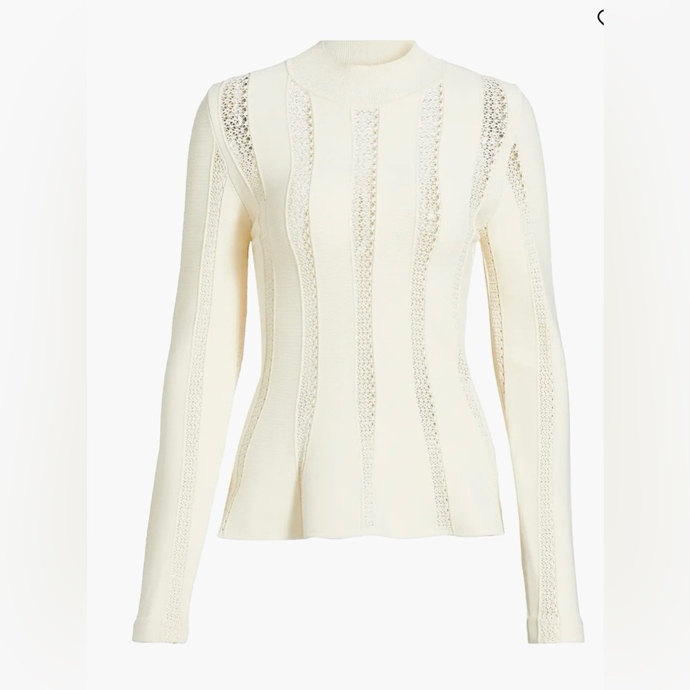 Sea New York Cream Long Sleeve Top with Lace Accents